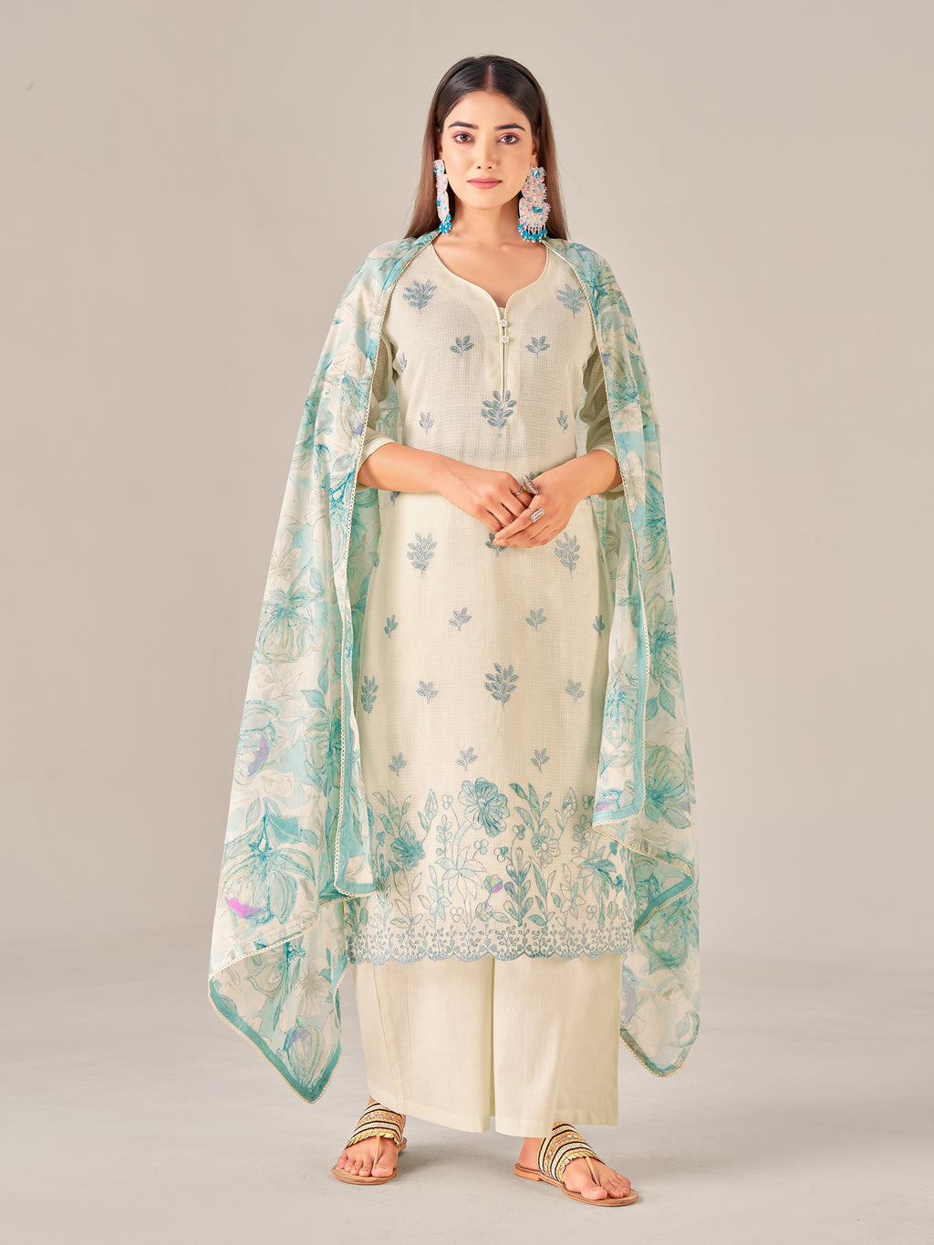 IOLY Women Floral Regular Thread Work Kurta with Palazzos & With Dupatta