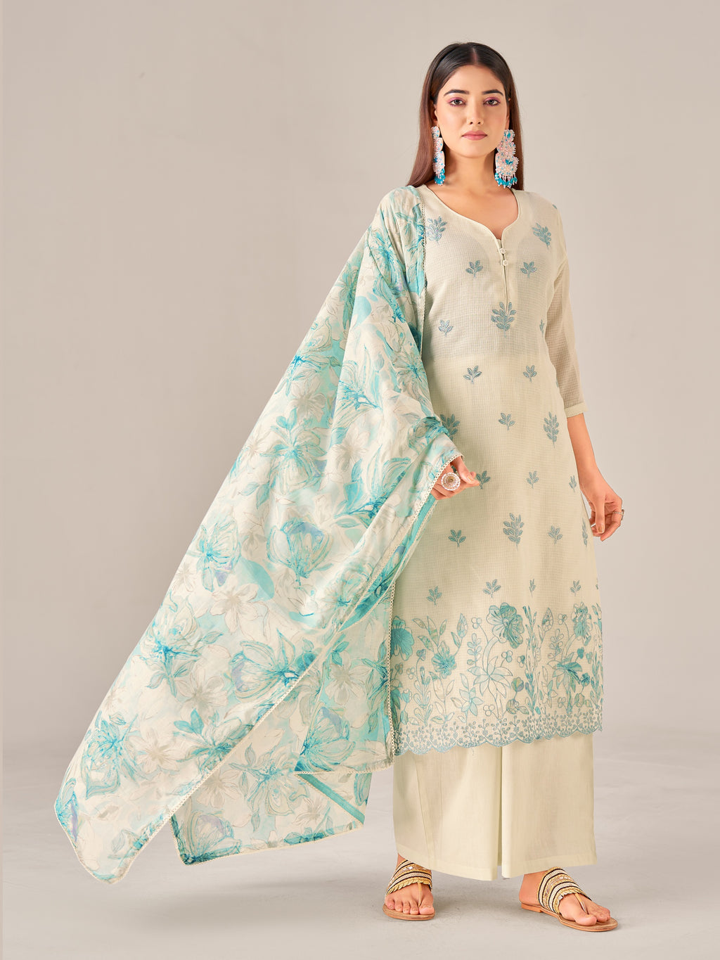 IOLY Women Floral Regular Thread Work Kurta with Palazzos & With Dupatta