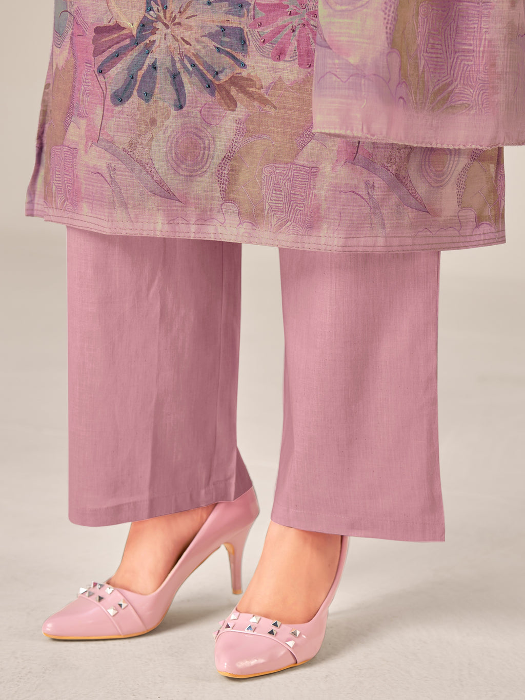 IOLY Women Floral Hand Work Printed Regular Linen Kurta with Trousers & With Dupatta