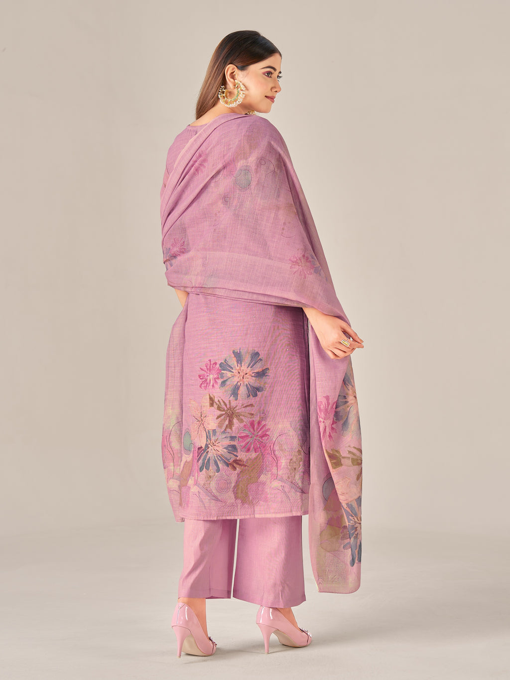 IOLY Women Floral Hand Work Printed Regular Linen Kurta with Trousers & With Dupatta