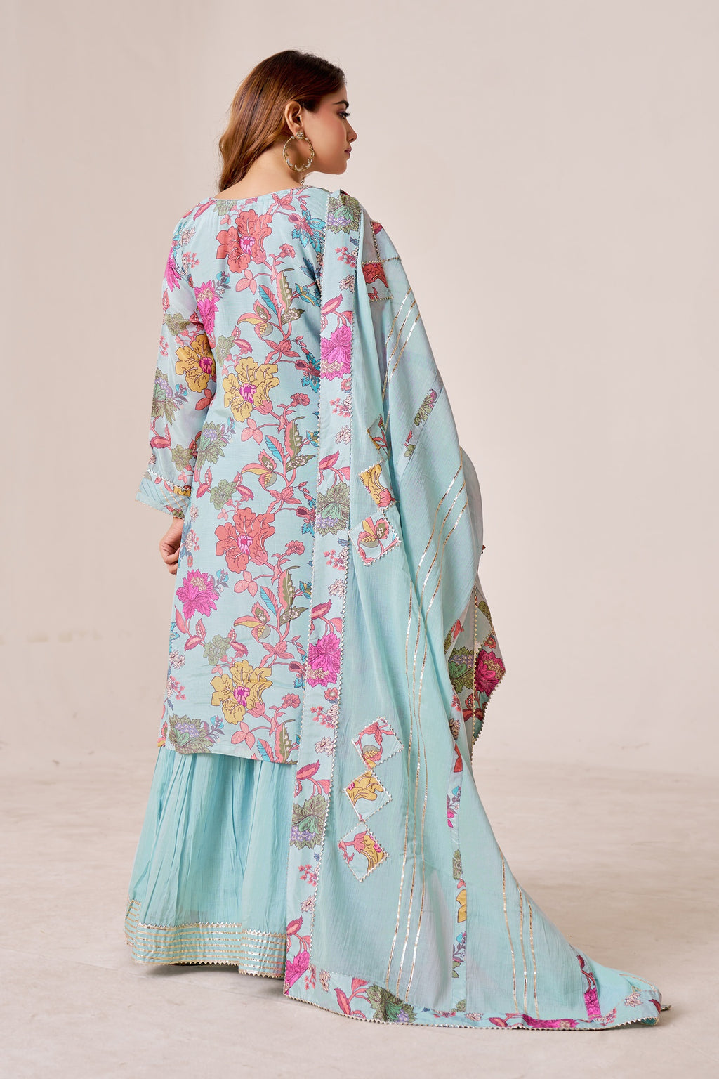 IOLY Floral Printed Kurta With Sharara & Dupatta