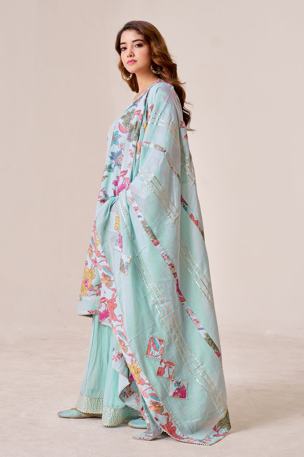 IOLY Floral Printed Kurta With Sharara & Dupatta