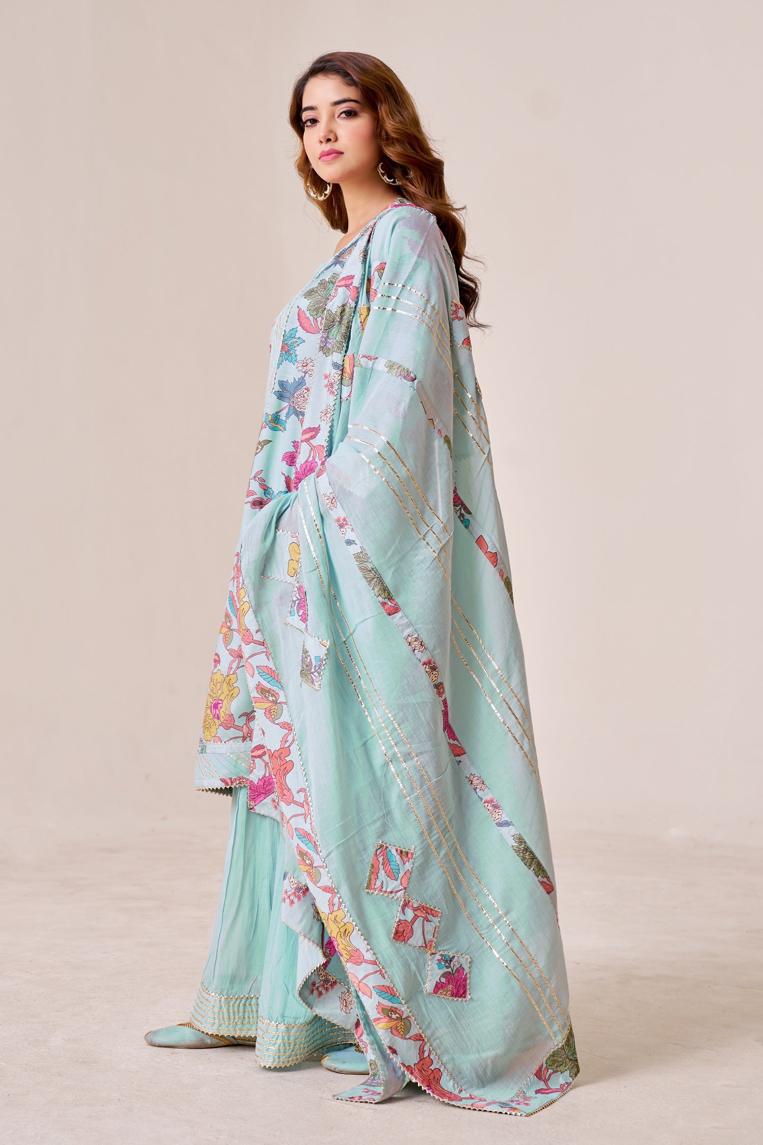 IOLY Floral Printed Kurta With Sharara & Dupatta