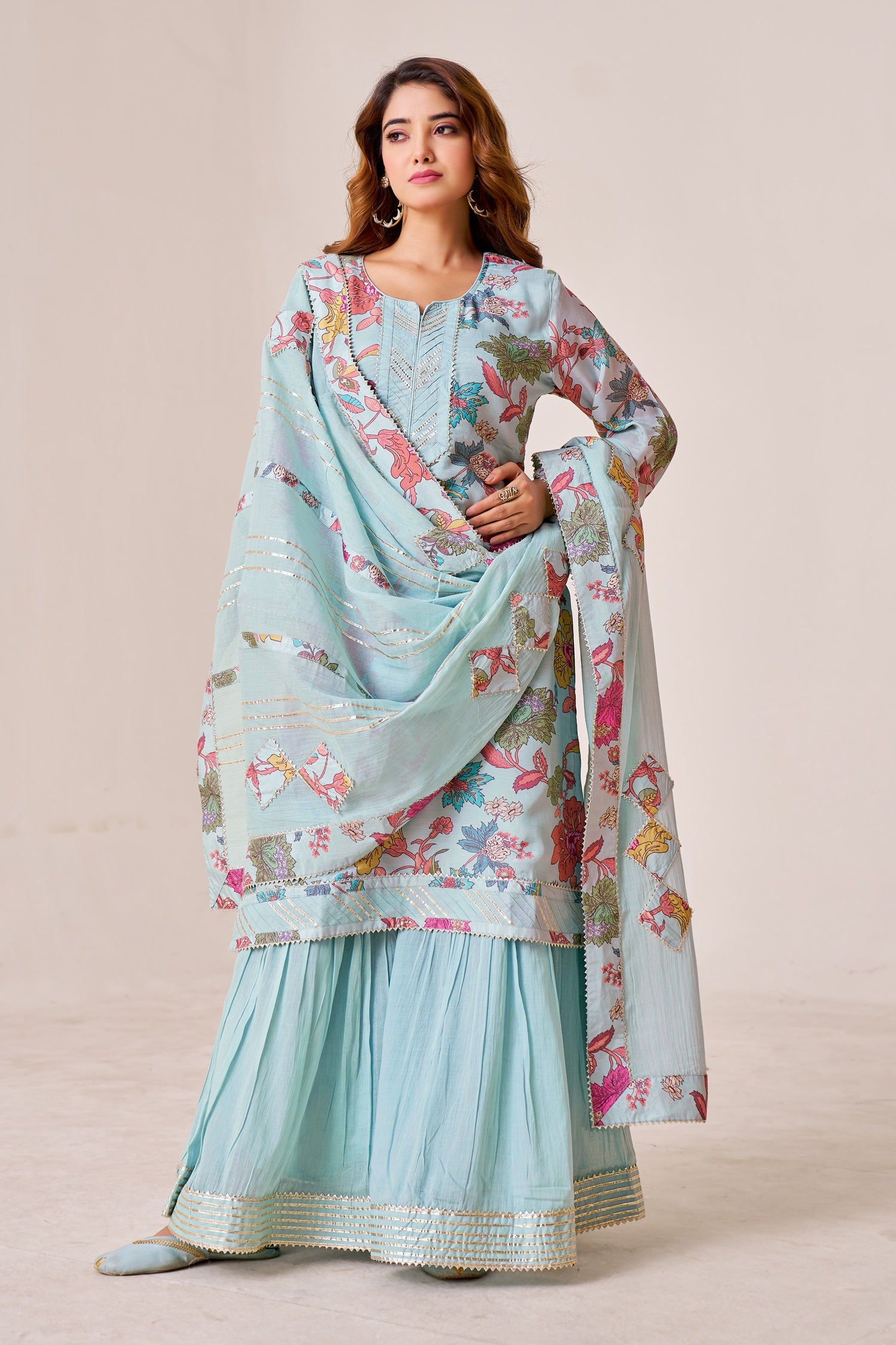 IOLY Floral Printed Kurta With Sharara & Dupatta