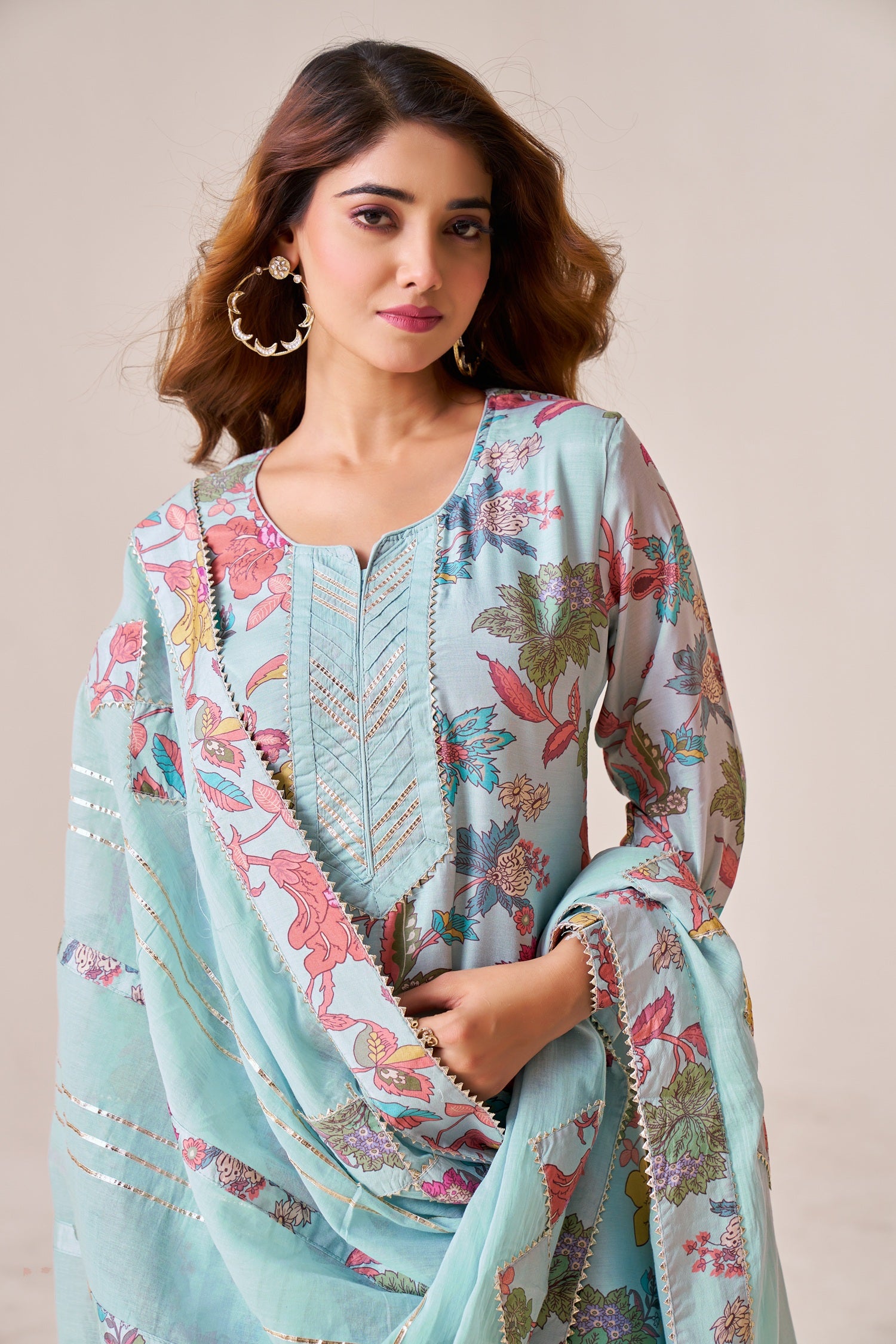 IOLY Floral Printed Kurta With Sharara & Dupatta