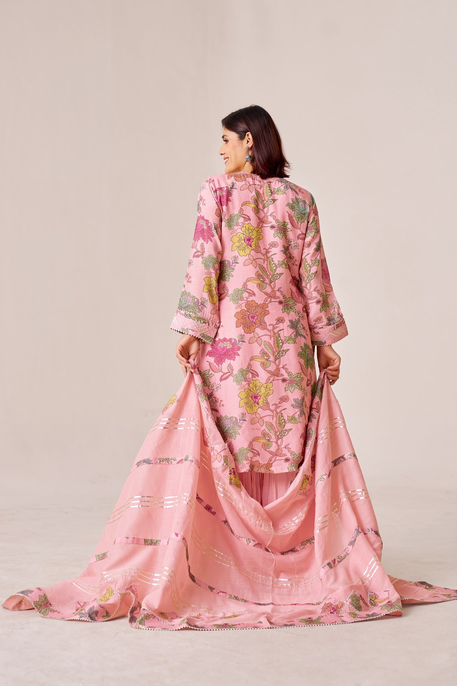 IOLY Floral Printed Gotta Patti Kurta With Sharara & Dupatta