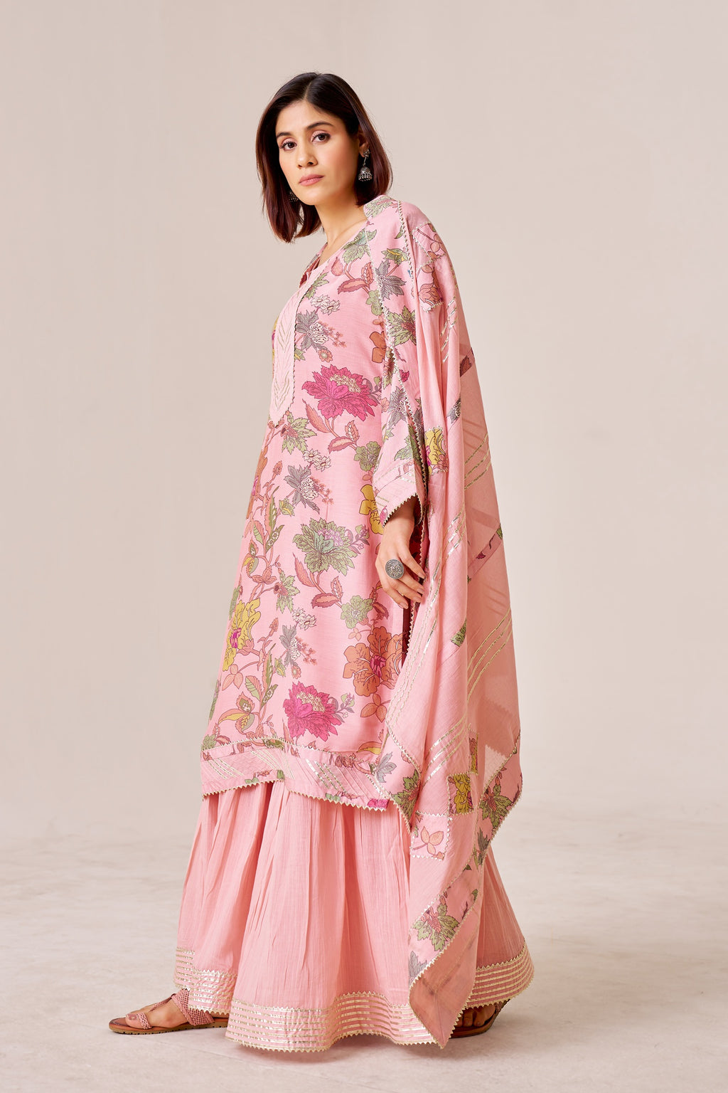 IOLY Floral Printed Gotta Patti Kurta With Sharara & Dupatta