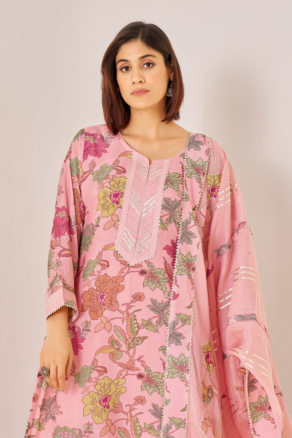 IOLY Floral Printed Gotta Patti Kurta With Sharara & Dupatta