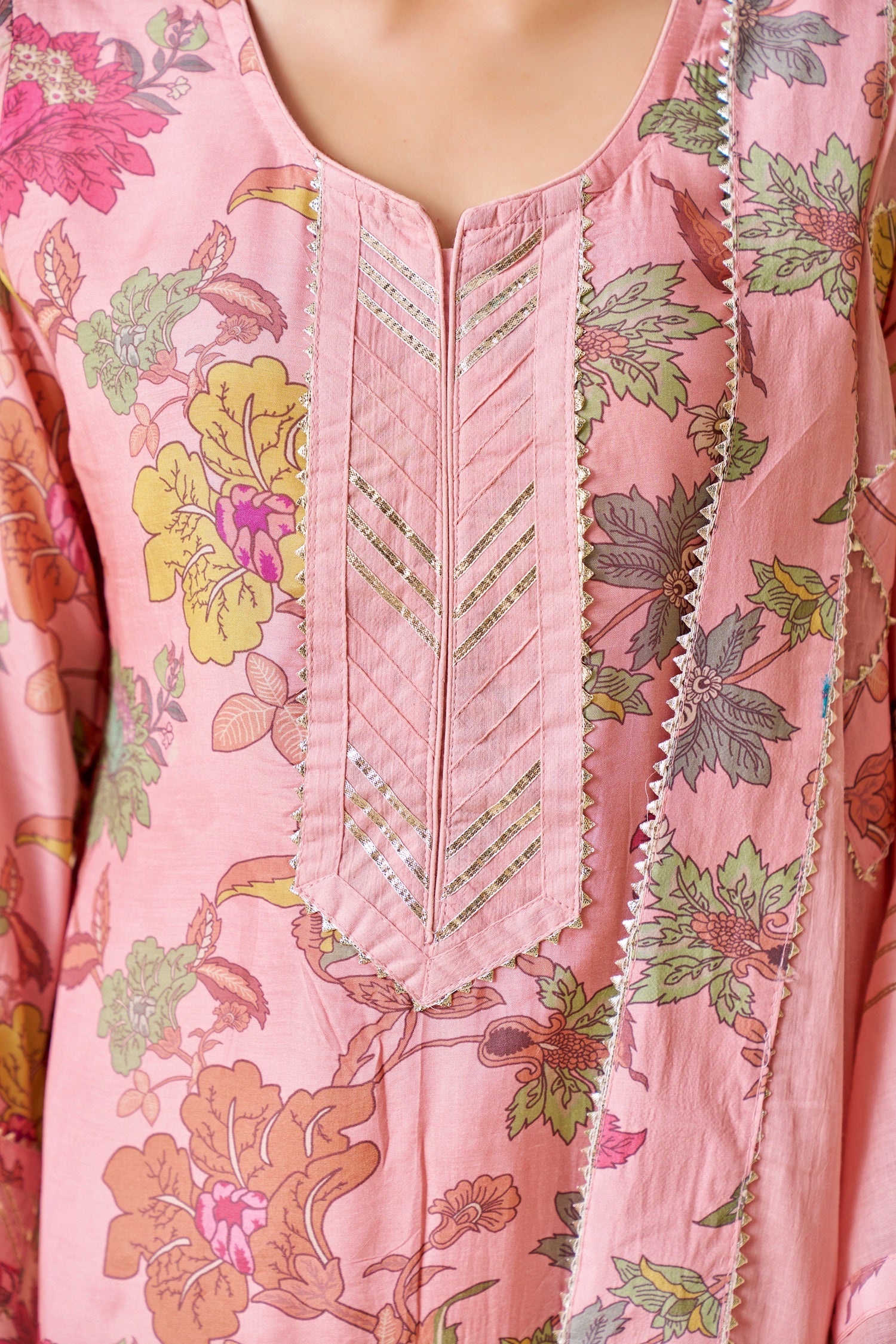 IOLY Floral Printed Gotta Patti Kurta With Sharara & Dupatta