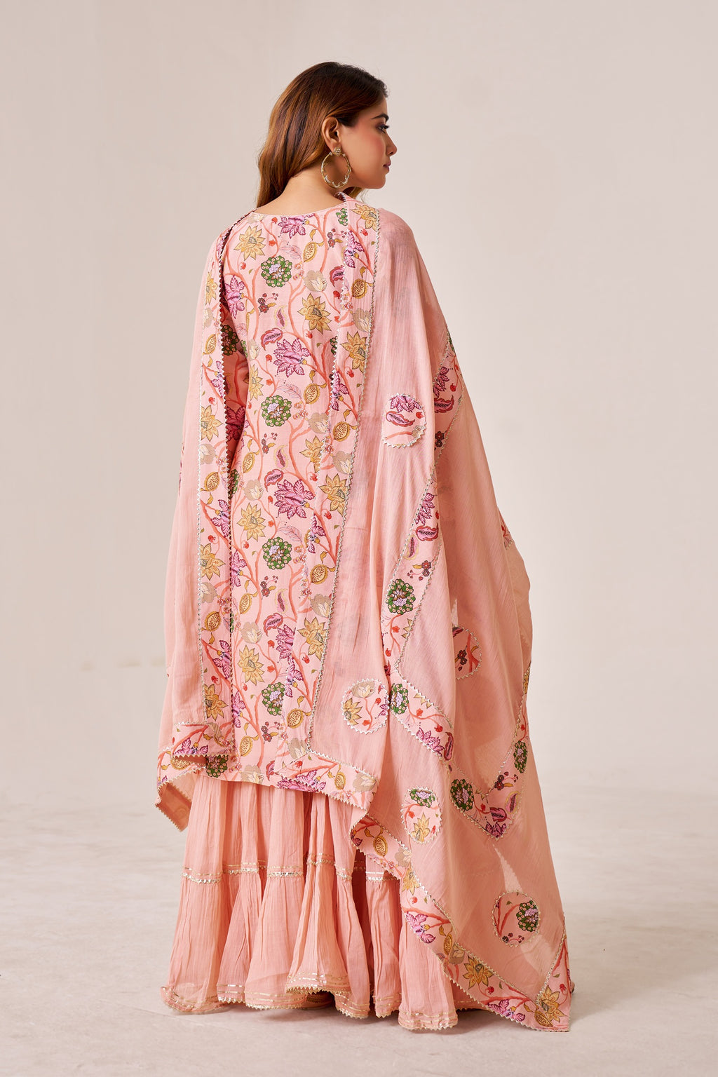 IOLY Floral Printed Gotta Patti Work Kurta With Sharara & Dupatta