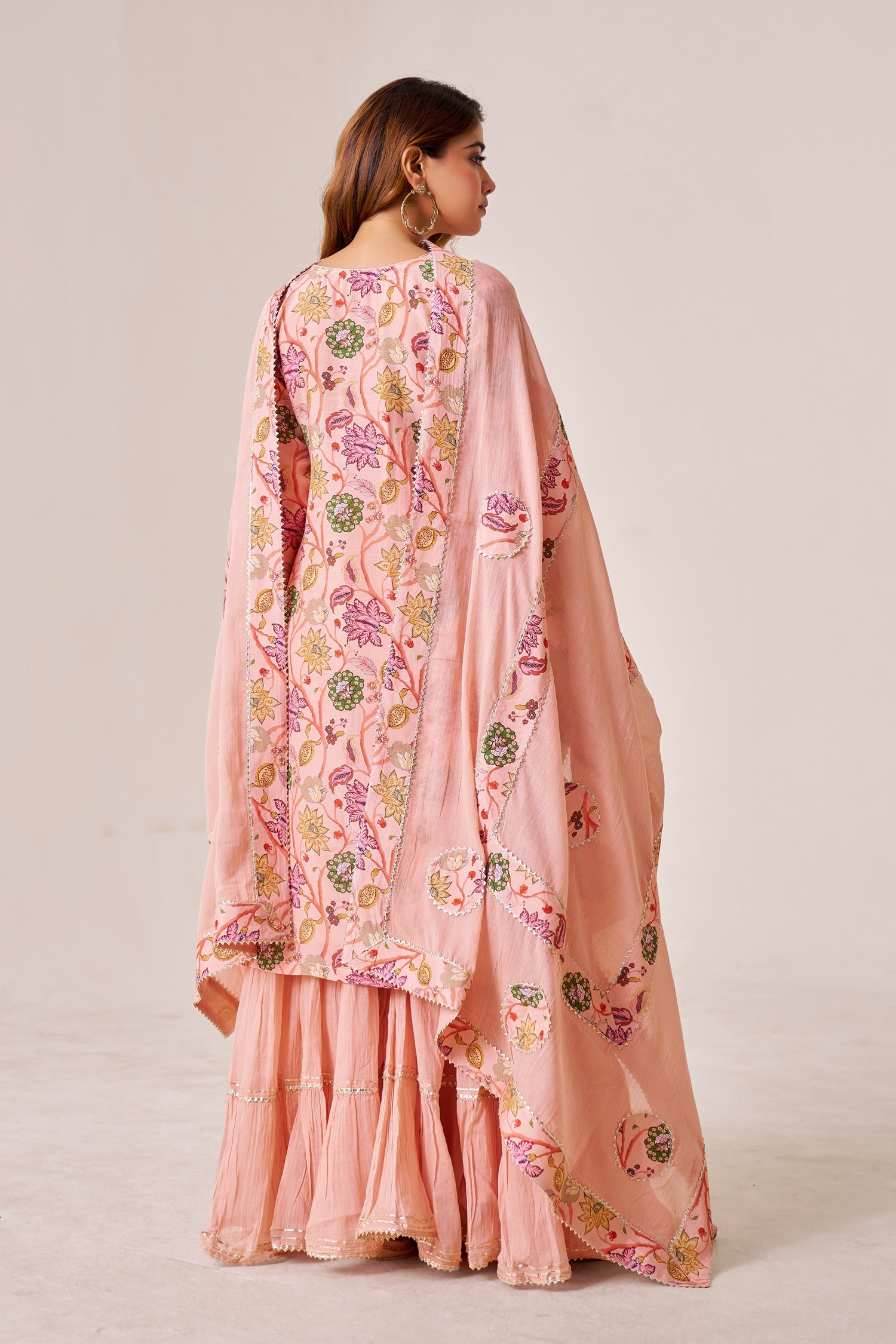IOLY Floral Printed Gotta Patti Work Kurta With Sharara & Dupatta