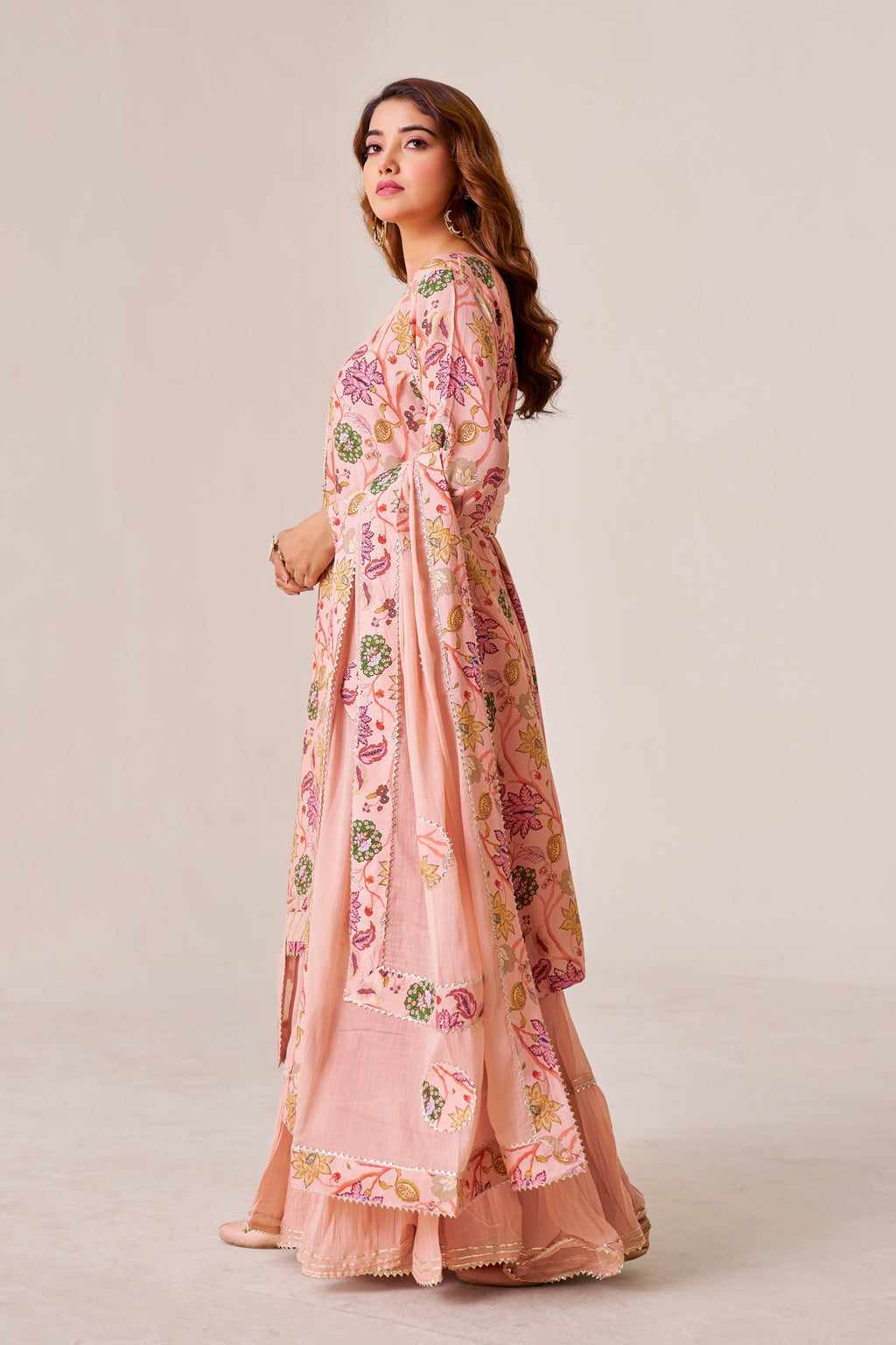 IOLY Floral Printed Gotta Patti Work Kurta With Sharara & Dupatta