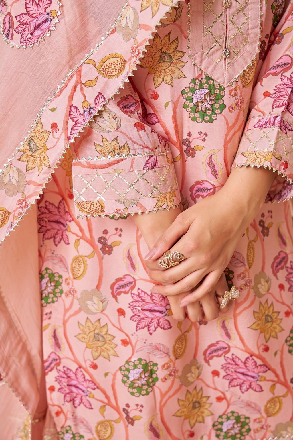 IOLY Floral Printed Gotta Patti Work Kurta With Sharara & Dupatta