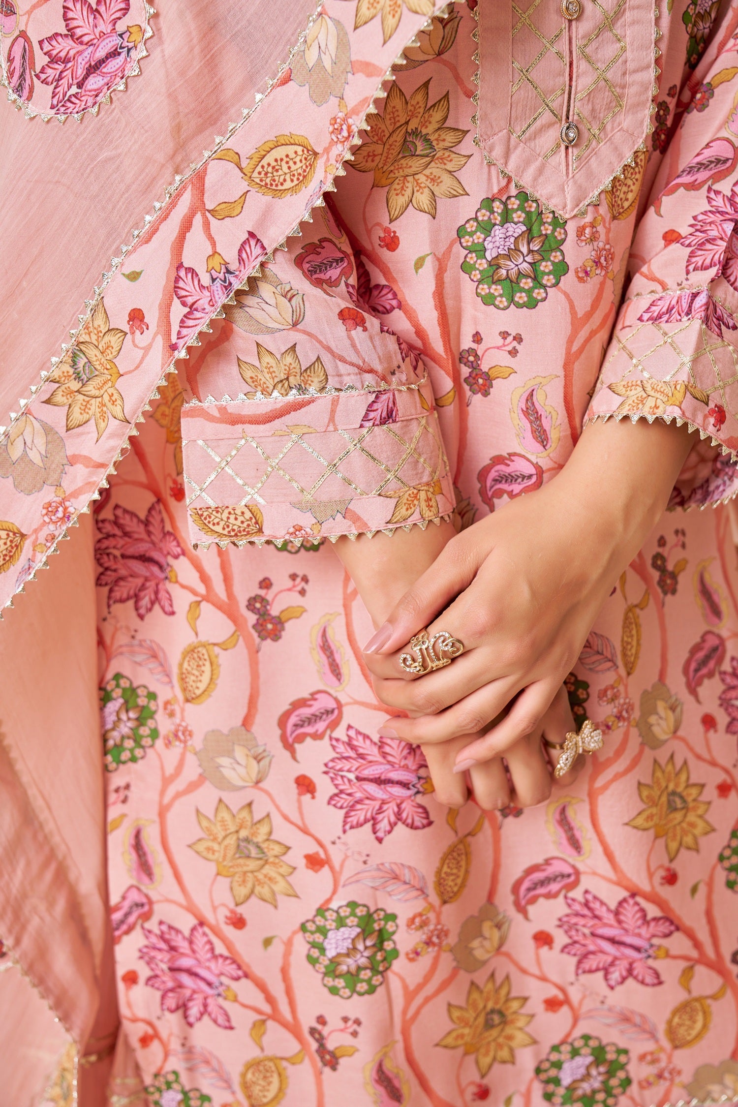 IOLY Floral Printed Gotta Patti Work Kurta With Sharara & Dupatta