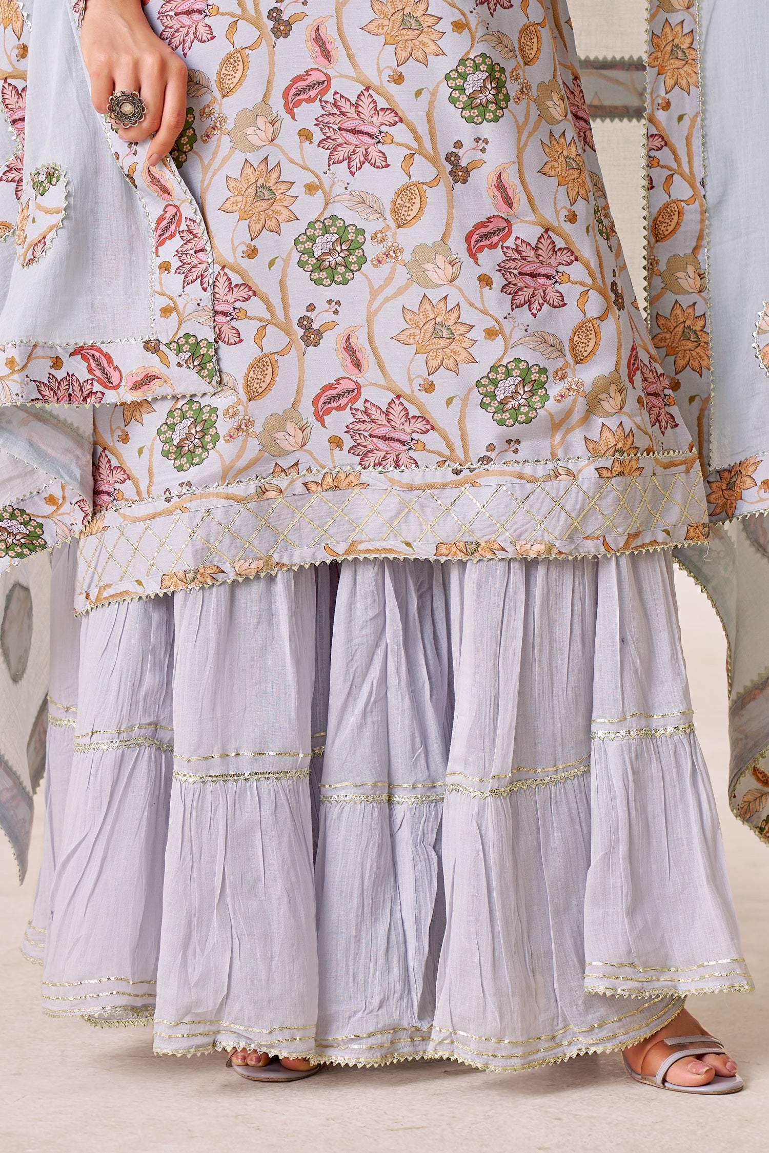 IOLY Floral Printed Kurta With Sharara & Dupatta