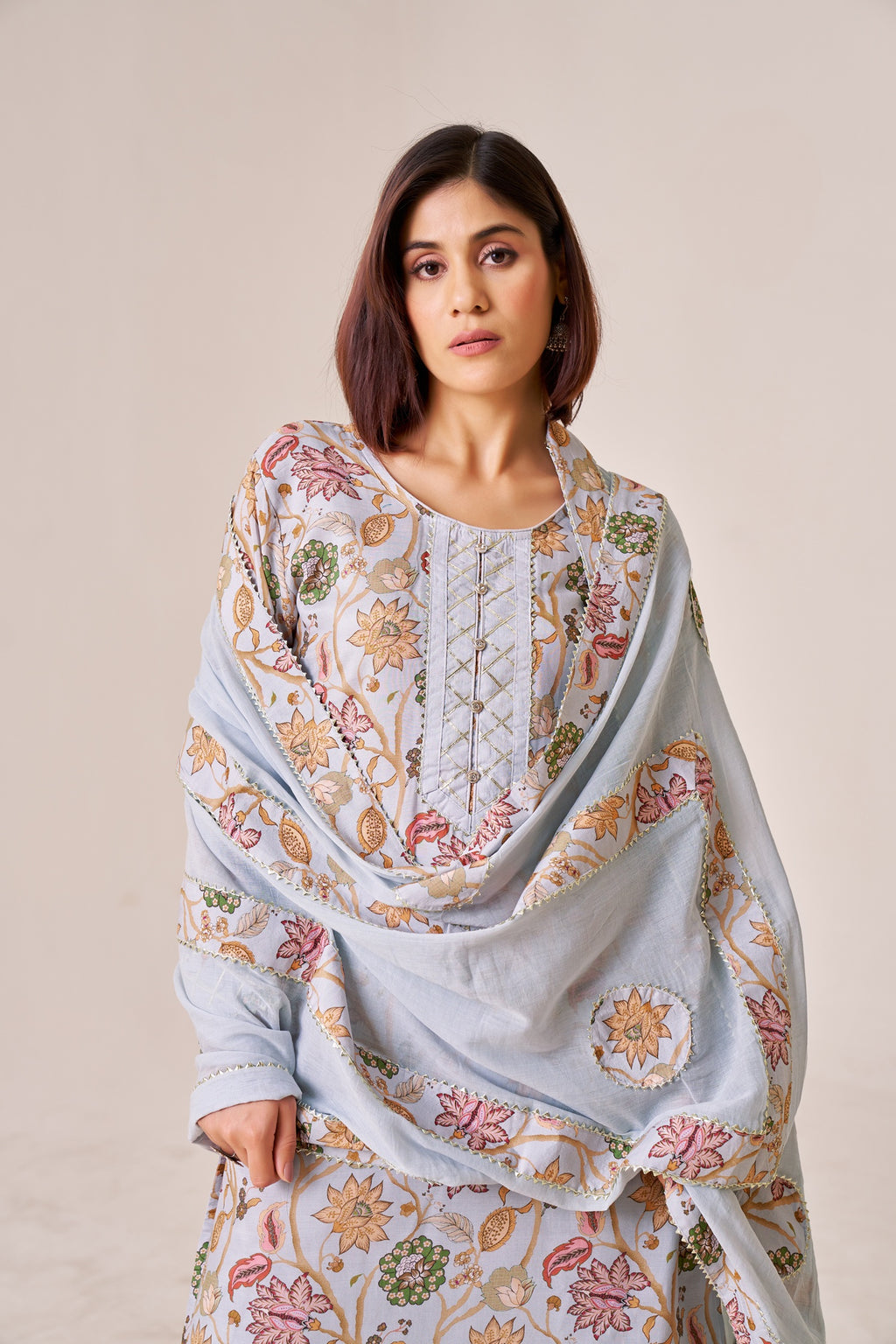 IOLY Floral Printed Kurta With Sharara & Dupatta