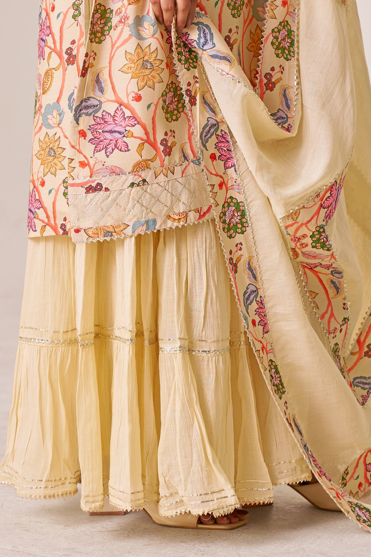 IOLY Women Floral Printed Kurta with Sharara & Dupatta