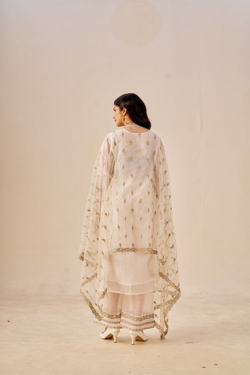 IOLY Floral Floral Yoke Design V-Neck Chanderi Cotton Kurta With Palazzos & Dupatta