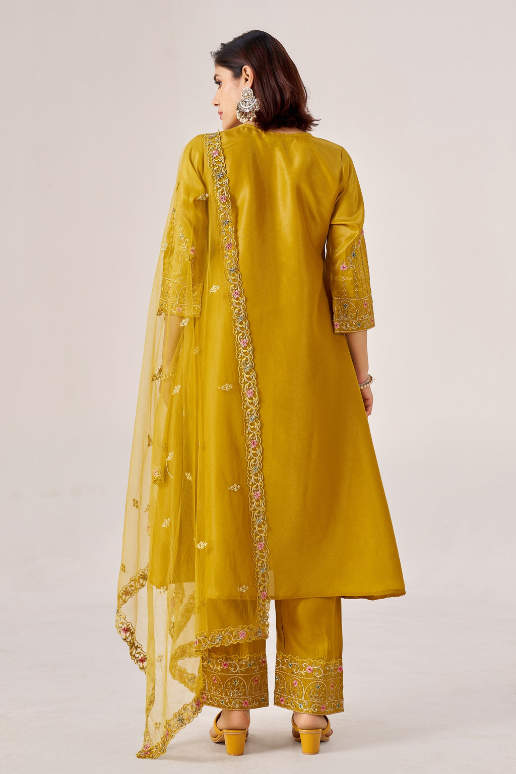 IOLY Women Ethnic Motifs Embroidered Pure Silk Kurta with Trousers & Dupatta