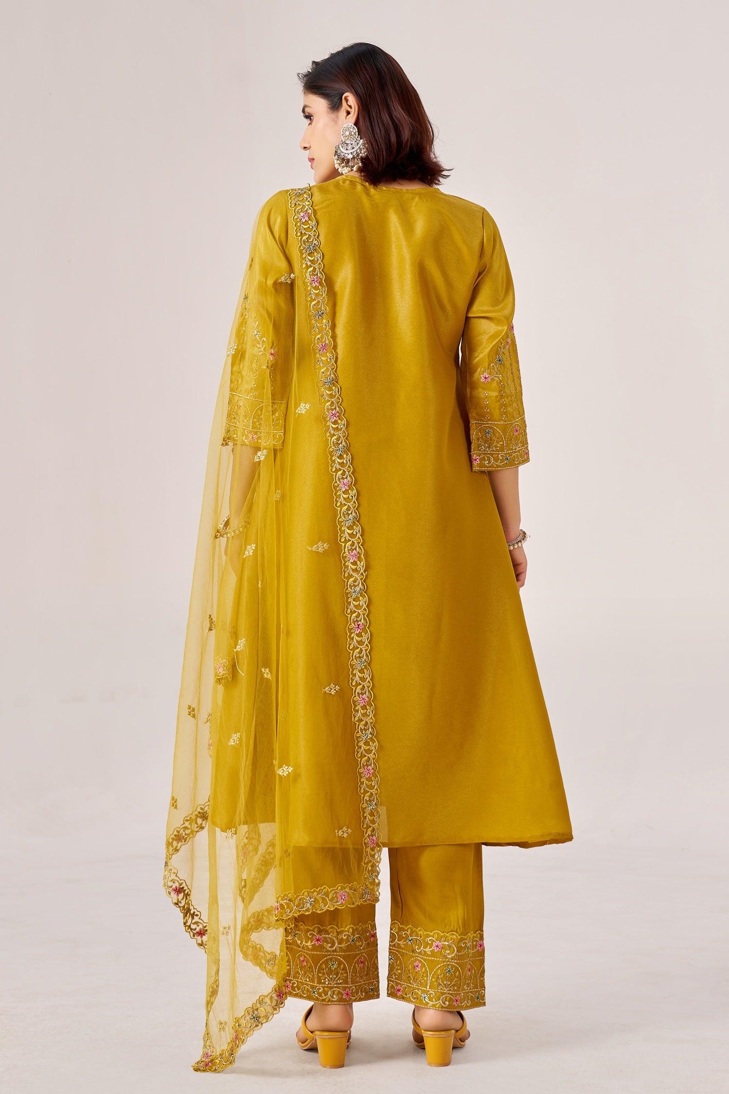 IOLY Women Ethnic Motifs Embroidered Pure Silk Kurta with Trousers & Dupatta