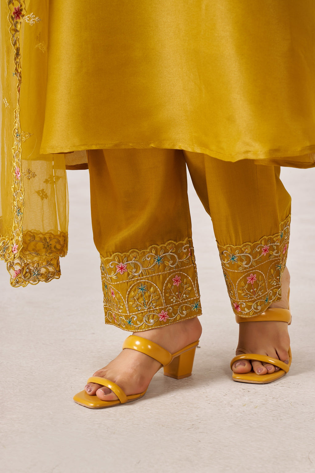 IOLY Women Ethnic Motifs Embroidered Pure Silk Kurta with Trousers & Dupatta