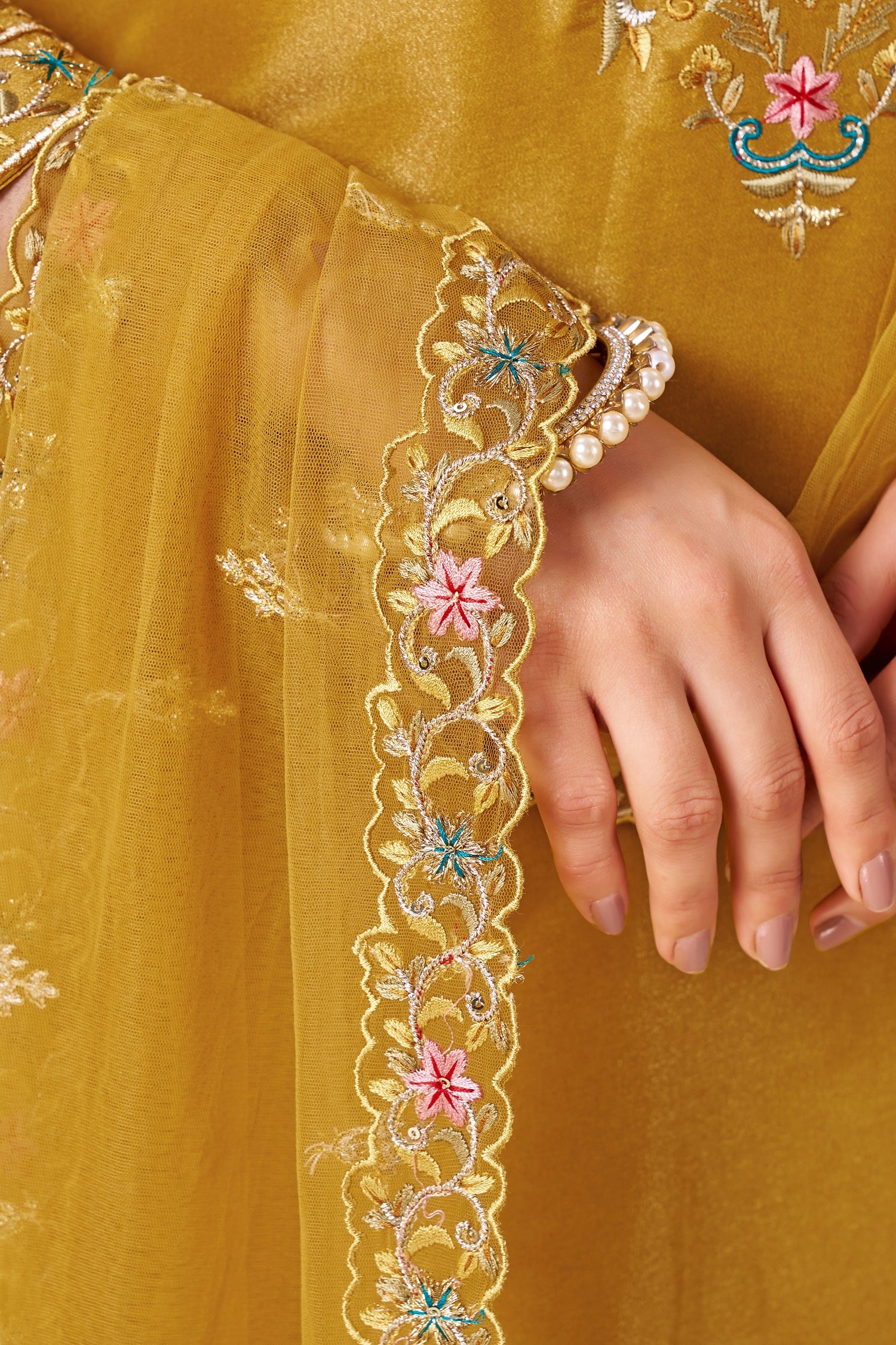 IOLY Women Ethnic Motifs Embroidered Pure Silk Kurta with Trousers & Dupatta