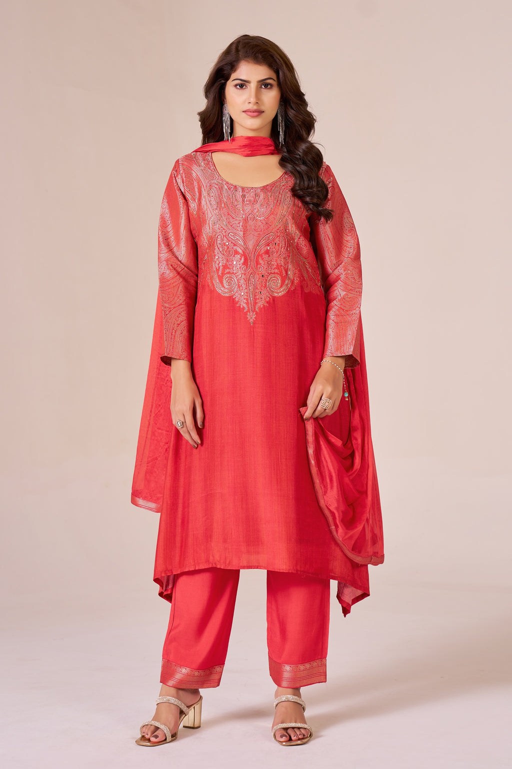 IOLY Women Ethnic Motifs Woven Design Silk Kurta with Trousers & Dupatta