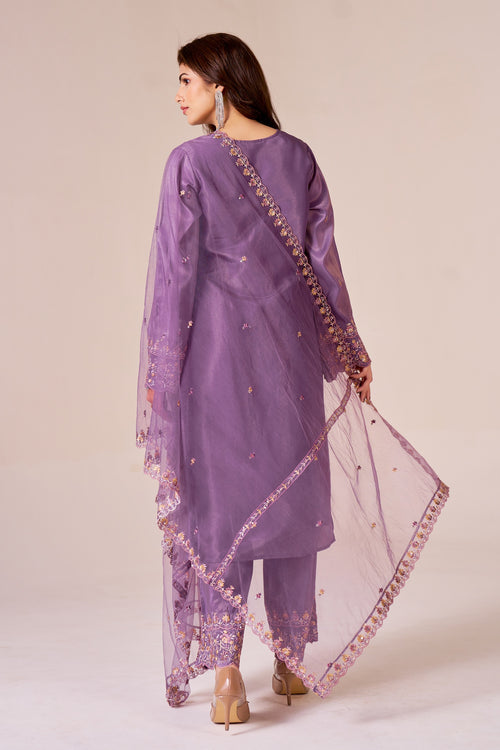 IOLY Ethnic Motifs Embroidered Thread Work Tissue Kurta With Trousers & Dupatta
