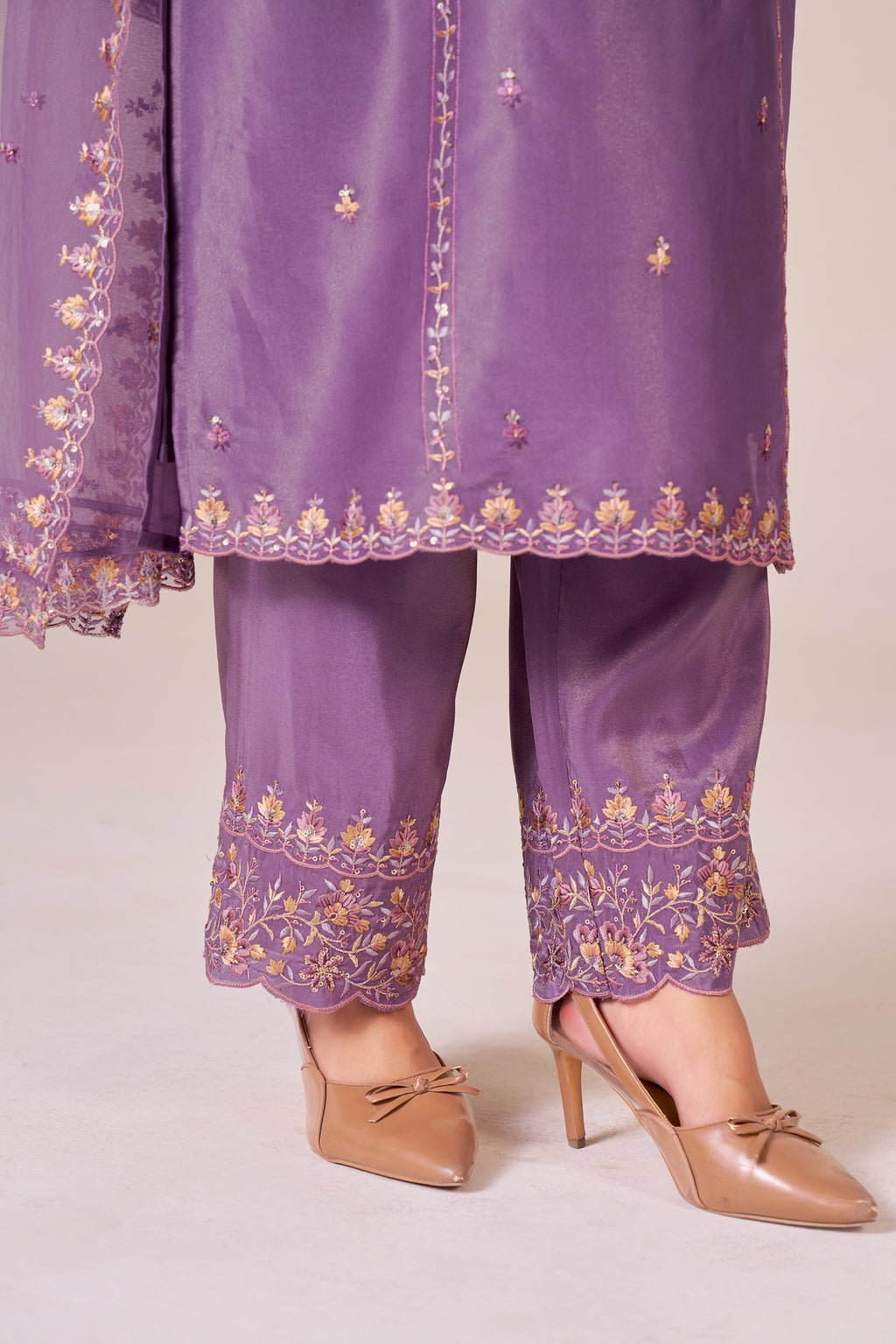 IOLY Ethnic Motifs Embroidered Thread Work Tissue Kurta With Trousers & Dupatta