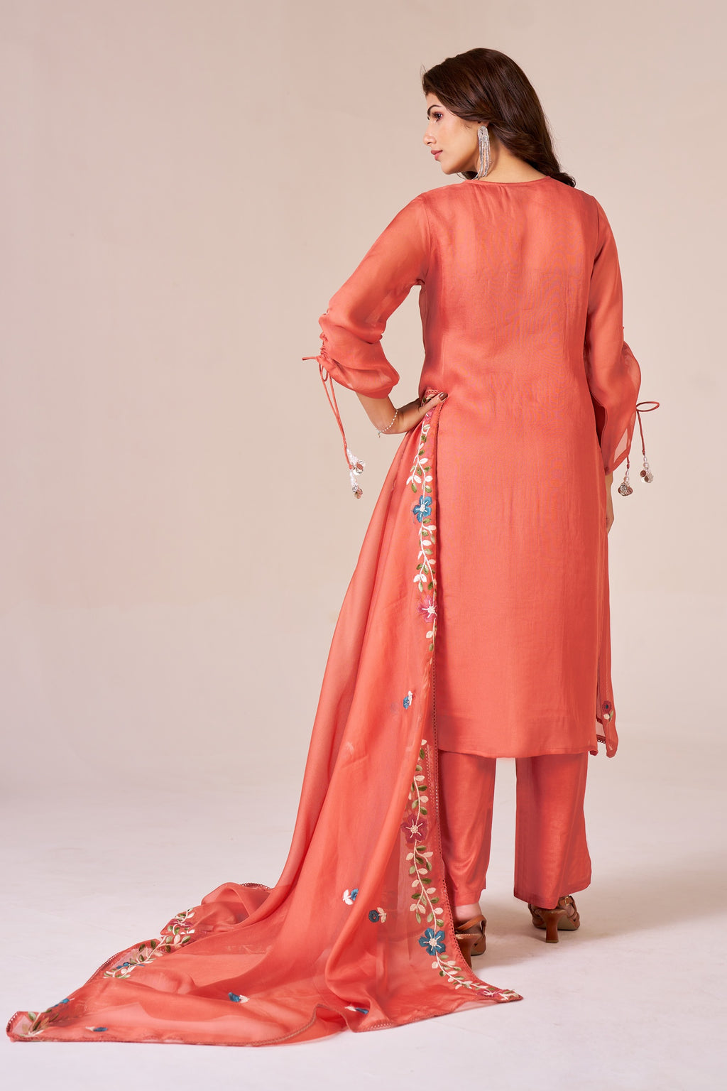 IOLY Women Ethnic Motifs Embroidered Silk Georgette Kurta with Palazzos & Dupatta