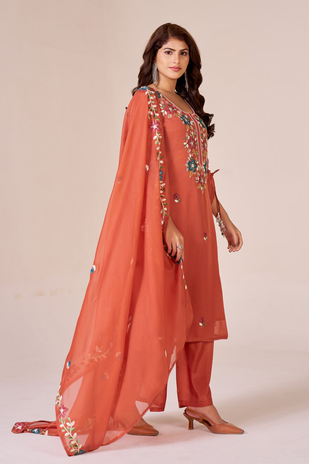 IOLY Women Ethnic Motifs Embroidered Silk Georgette Kurta with Palazzos & Dupatta