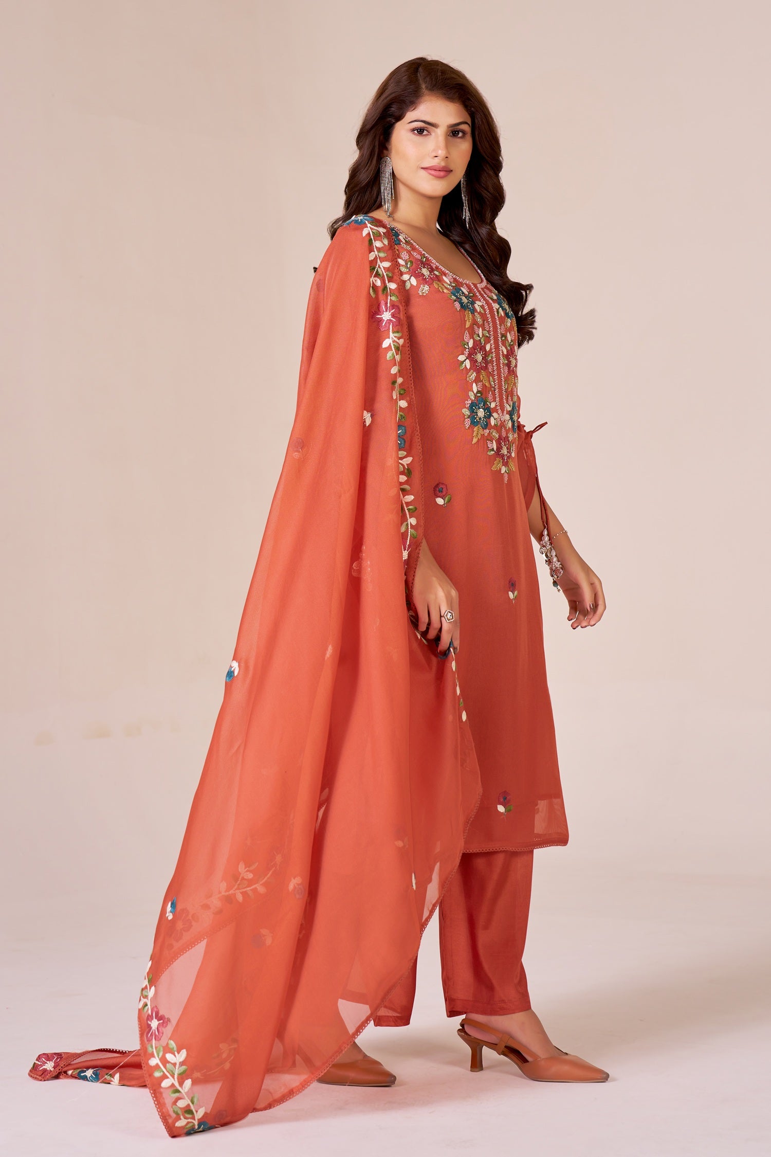 IOLY Women Ethnic Motifs Embroidered Silk Georgette Kurta with Palazzos & Dupatta