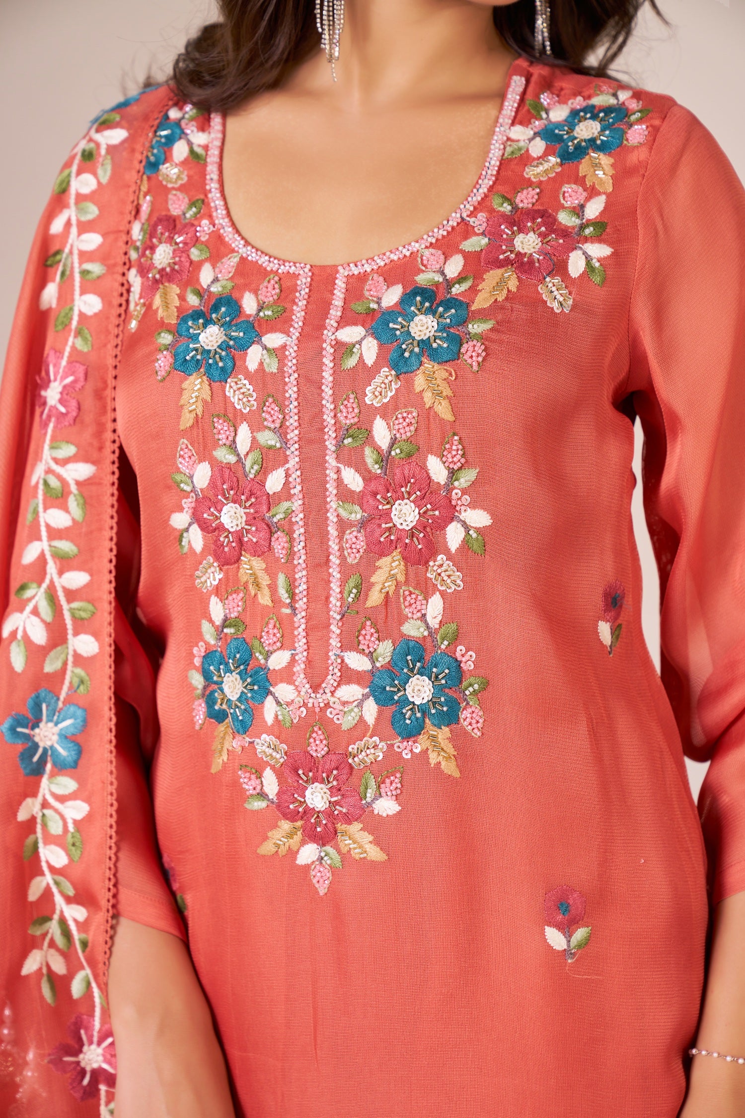 IOLY Women Ethnic Motifs Embroidered Silk Georgette Kurta with Palazzos & Dupatta